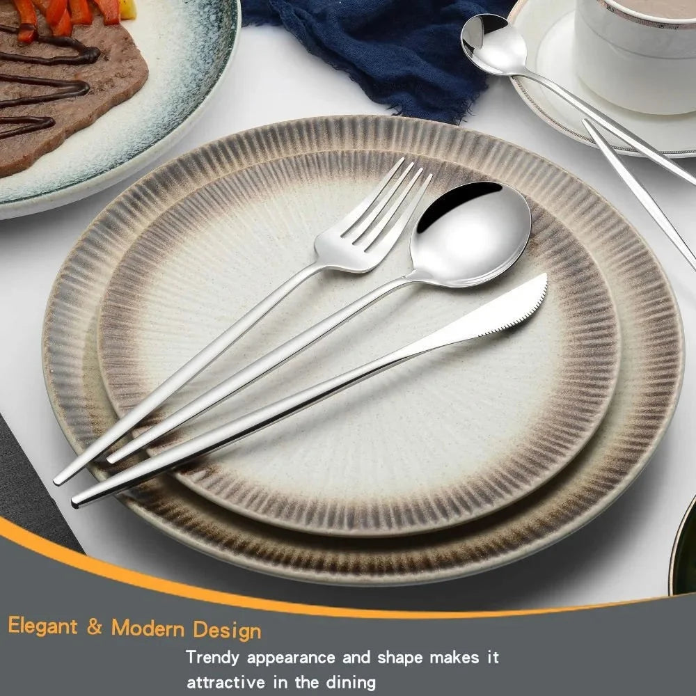 24Pcs Stainless Steel Cutlery Set with Knife Fork Spoon for 6 People Dishwasher Safe Dining Flatware (BPA Free, No FDA) - 2