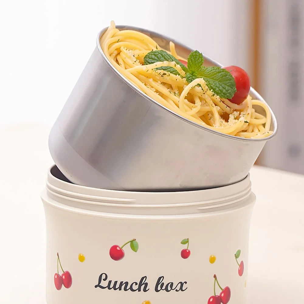 316 Stainless Steel Lunch Box Set with 600ML + 2Pcs 440ML + Insulated Bag Cherry Pattern Design for Students  /  Office Workers (No FDA) - 6