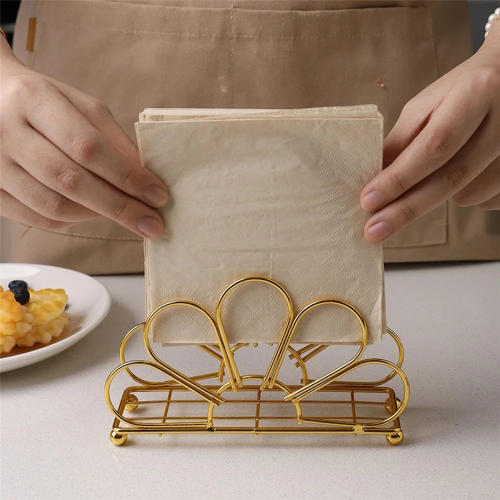 Hollow Floral Shape Napkin Holder for Cafe Restaurant Table Decor Iron Art Tissue Dispenser - 3