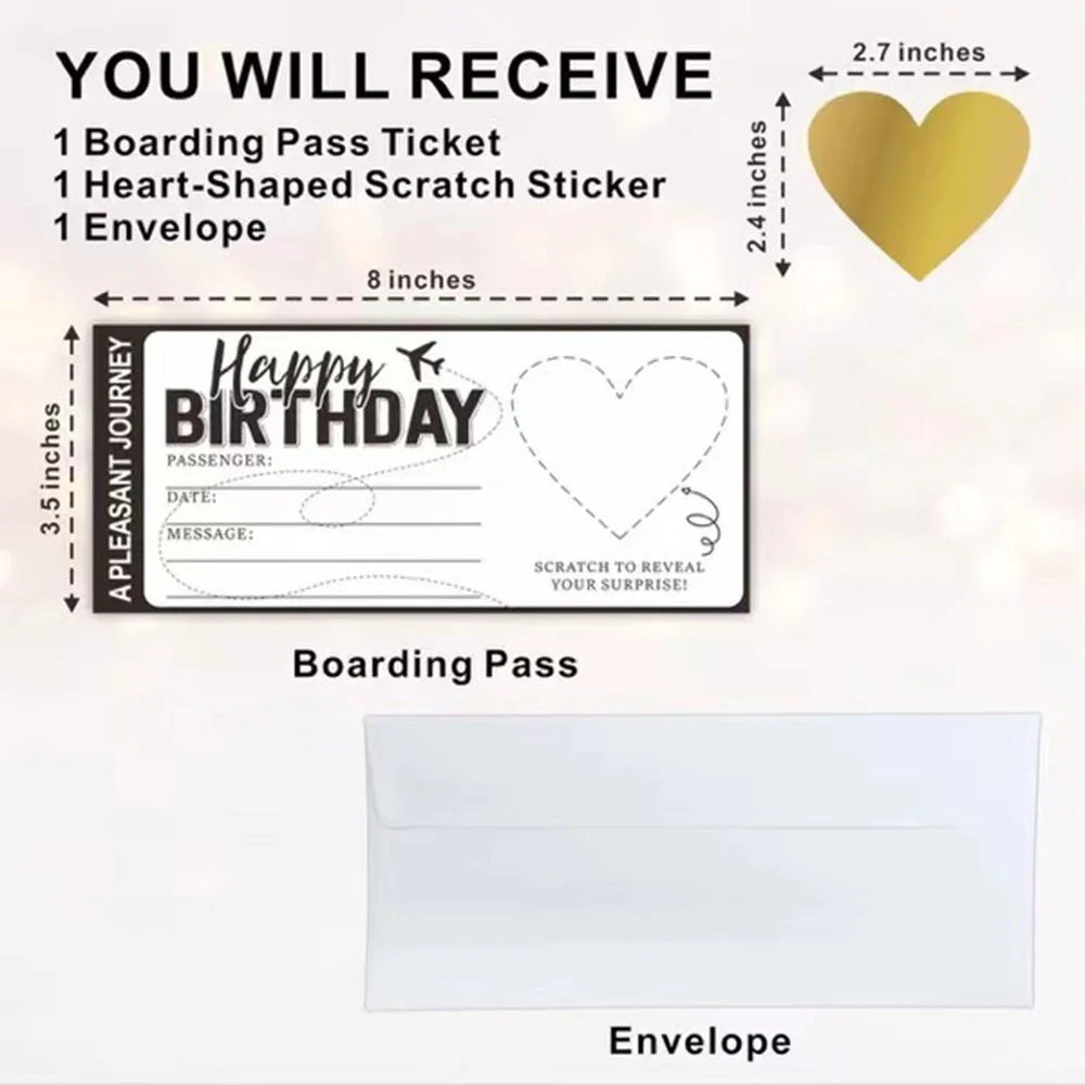 10Pcs DIY Surprise Gift Boarding Pass Ticket Set with Envelopes, Scratch-Off Stickers for Travel-Themed Events - All Black - 4