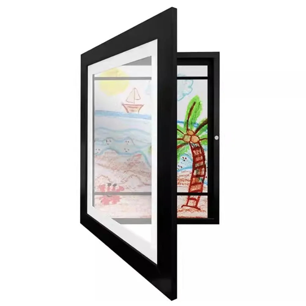 6 inch (10.16x15.2cm ) Kids Art Frame Flip Magnetic Picture Holder Clear Display for Art Storage - Black - 1