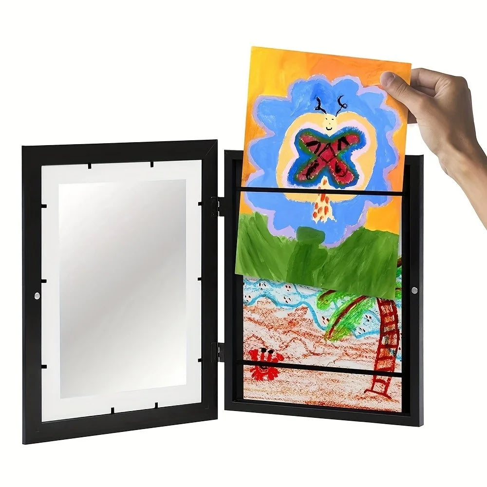 6 inch (10.16x15.2cm ) Kids Art Frame Flip Magnetic Picture Holder Clear Display for Art Storage - Black - 2