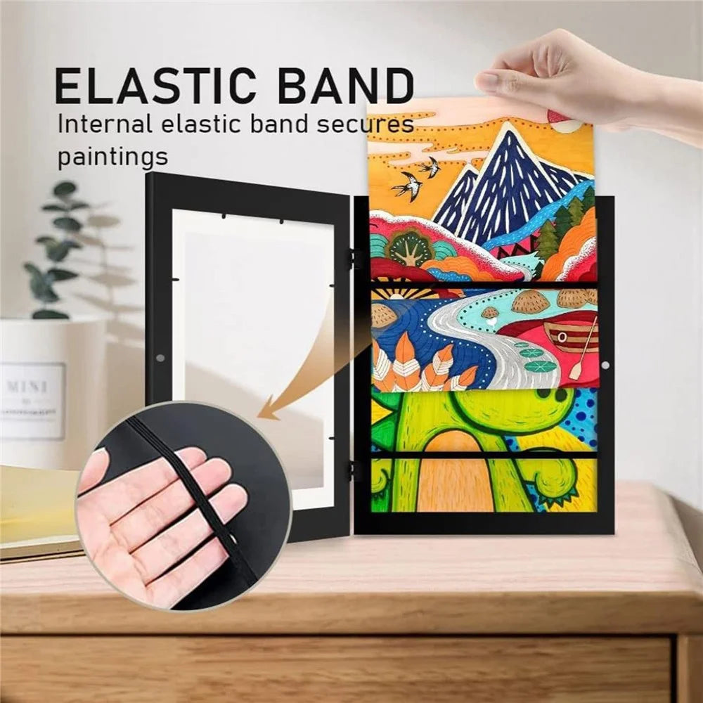 6 inch (10.16x15.2cm ) Kids Art Frame Flip Magnetic Picture Holder Clear Display for Art Storage - Black - 6