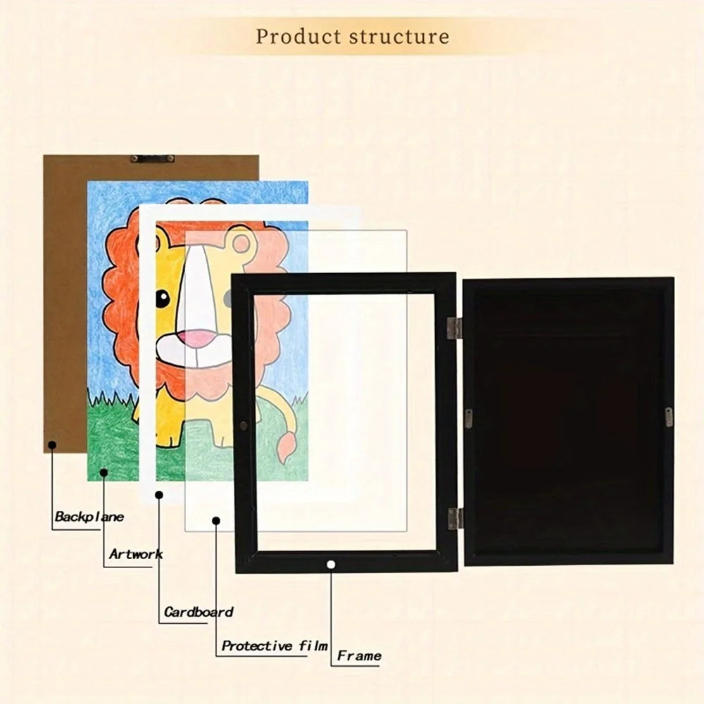 6 inch (10.16x15.2cm ) Kids Art Frame Flip Magnetic Picture Holder Clear Display for Art Storage - Black - 7