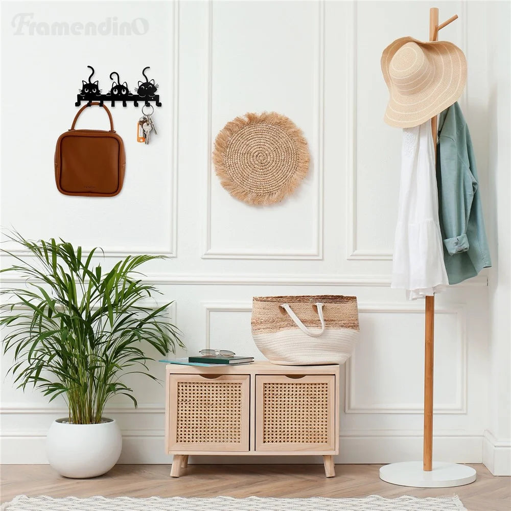 Animal Shaped Key Holder Wall Mount Hook Metal Iron Paw Print Hanger for Entryway Decorative Storage Organizer - Three Cats - 7