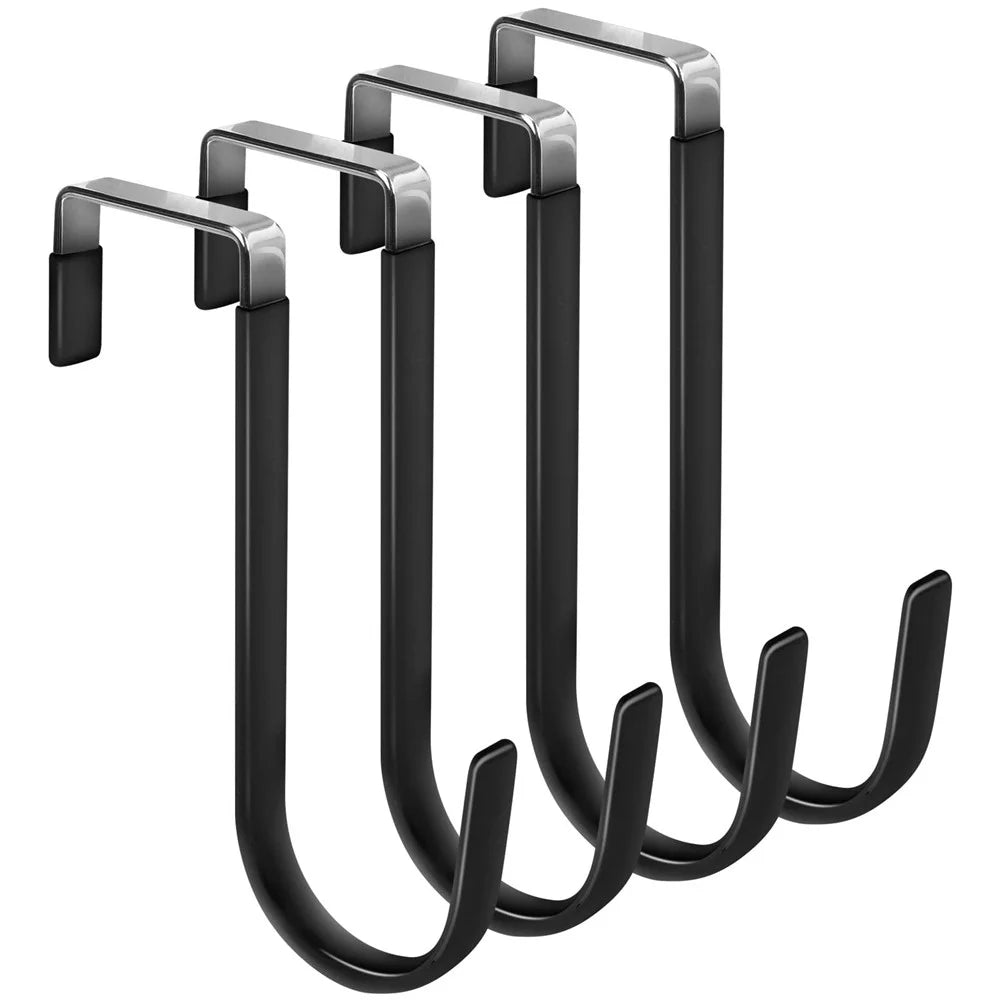 4Pcs Carbon Steel Over The Door Hooks Rustproof Metal Coat Hangers Space-Saving Storage Hooks for Home Bedroom Bathroom Kitchen - Black - 1