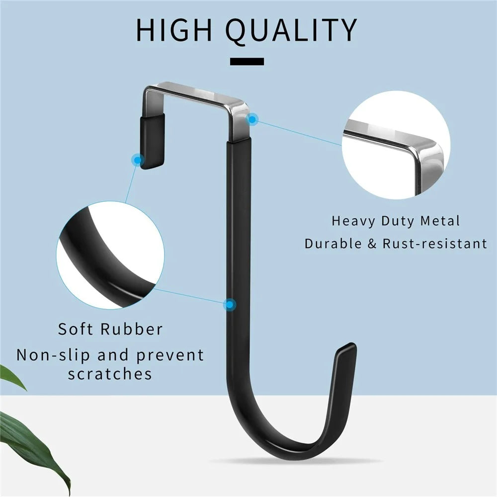 4Pcs Carbon Steel Over The Door Hooks Rustproof Metal Coat Hangers Space-Saving Storage Hooks for Home Bedroom Bathroom Kitchen - Black - 5