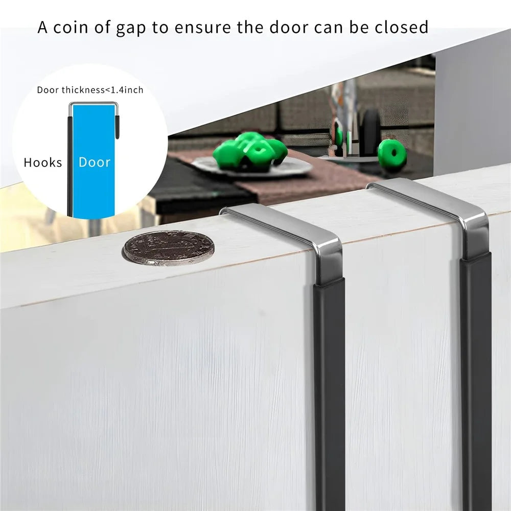 4Pcs Carbon Steel Over The Door Hooks Rustproof Metal Coat Hangers Space-Saving Storage Hooks for Home Bedroom Bathroom Kitchen - Black - 6