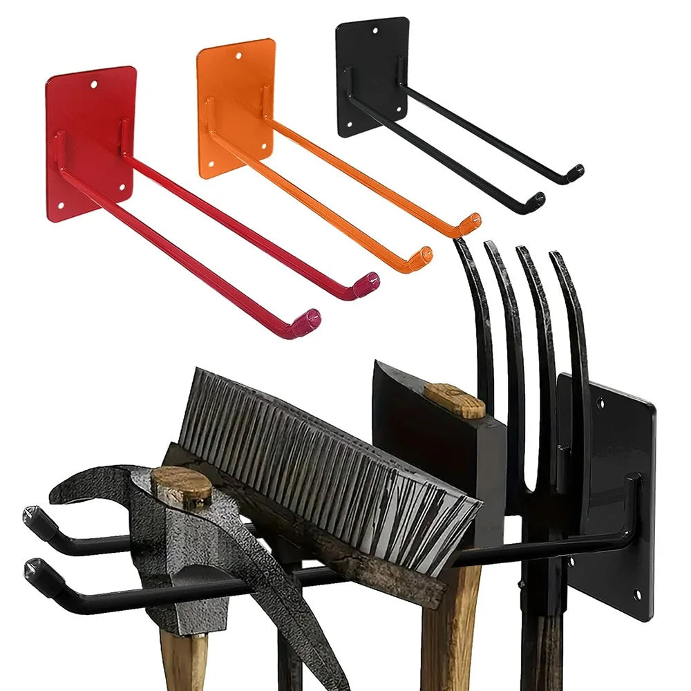 Wall-Mounted Garden Tool Storage Rack Heavy Duty Iron Tool Hanger Rust-Resistant Organizer for Garden Balcony Garage - Black - 2