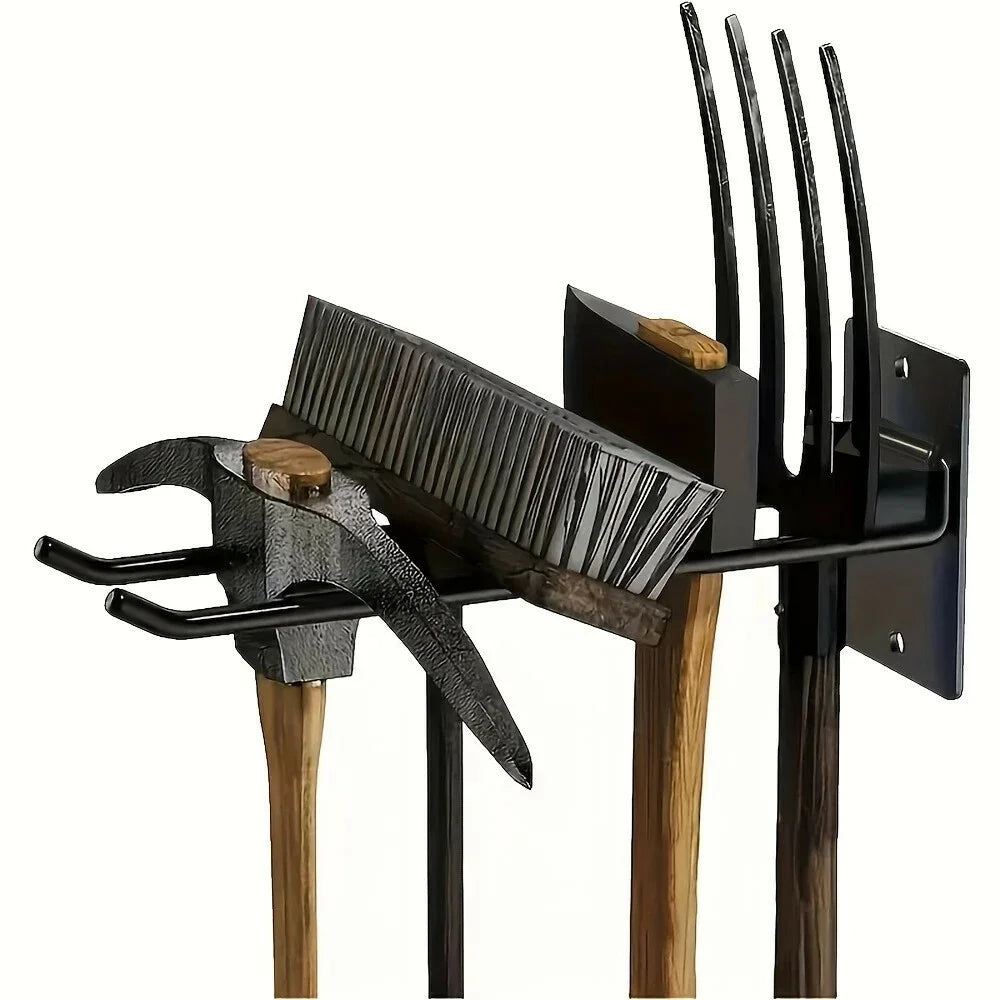 Wall-Mounted Garden Tool Storage Rack Heavy Duty Iron Tool Hanger Rust-Resistant Organizer for Garden Balcony Garage - Black - 4