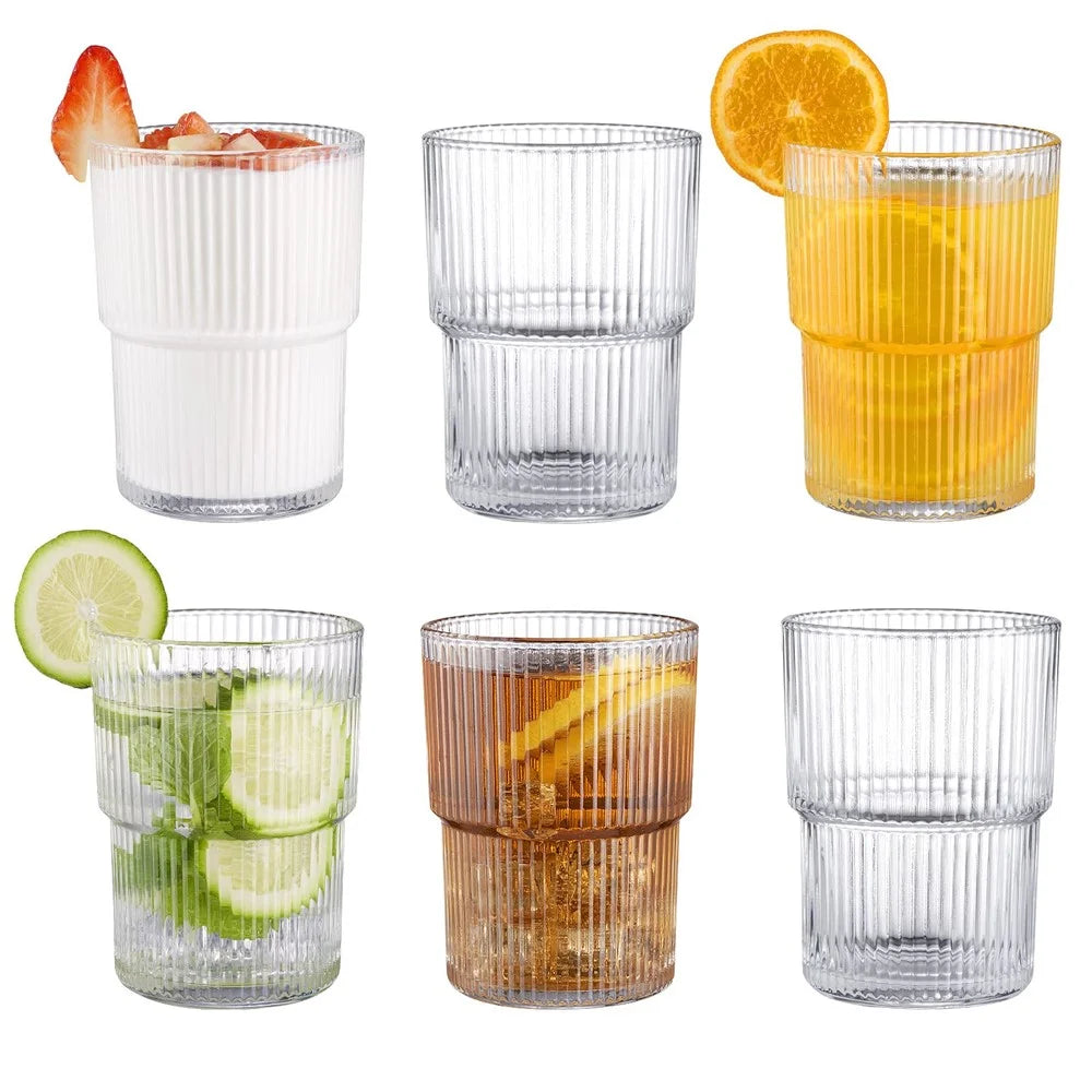 300ML Glass Cup 1Pc Vertical Stripes Design Coffee Cup Minimalist Style for Cold Drinks / Juice (No FDA, BPA-Free) - 2