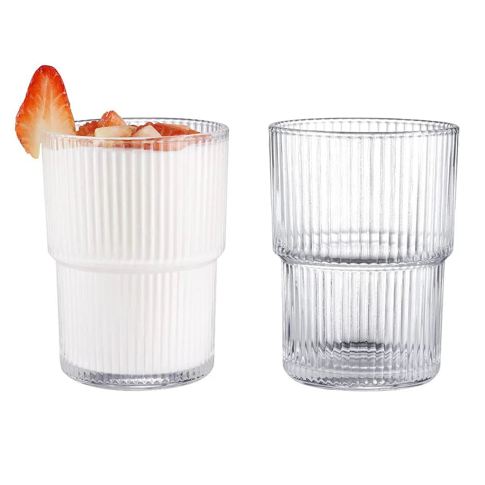300ML Glass Cup 2Pcs Vertical Stripes Design Coffee Cup Minimalist Style for Cold Drinks / Juice (No FDA, BPA-Free) - 1