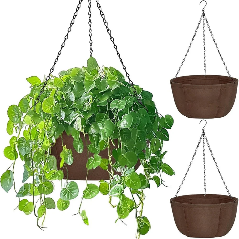 3Pcs 10 inch Outdoor Hanging Plant Pot Breathable Drainage Hanging Basket with Chain for Balcony Decoration - 2