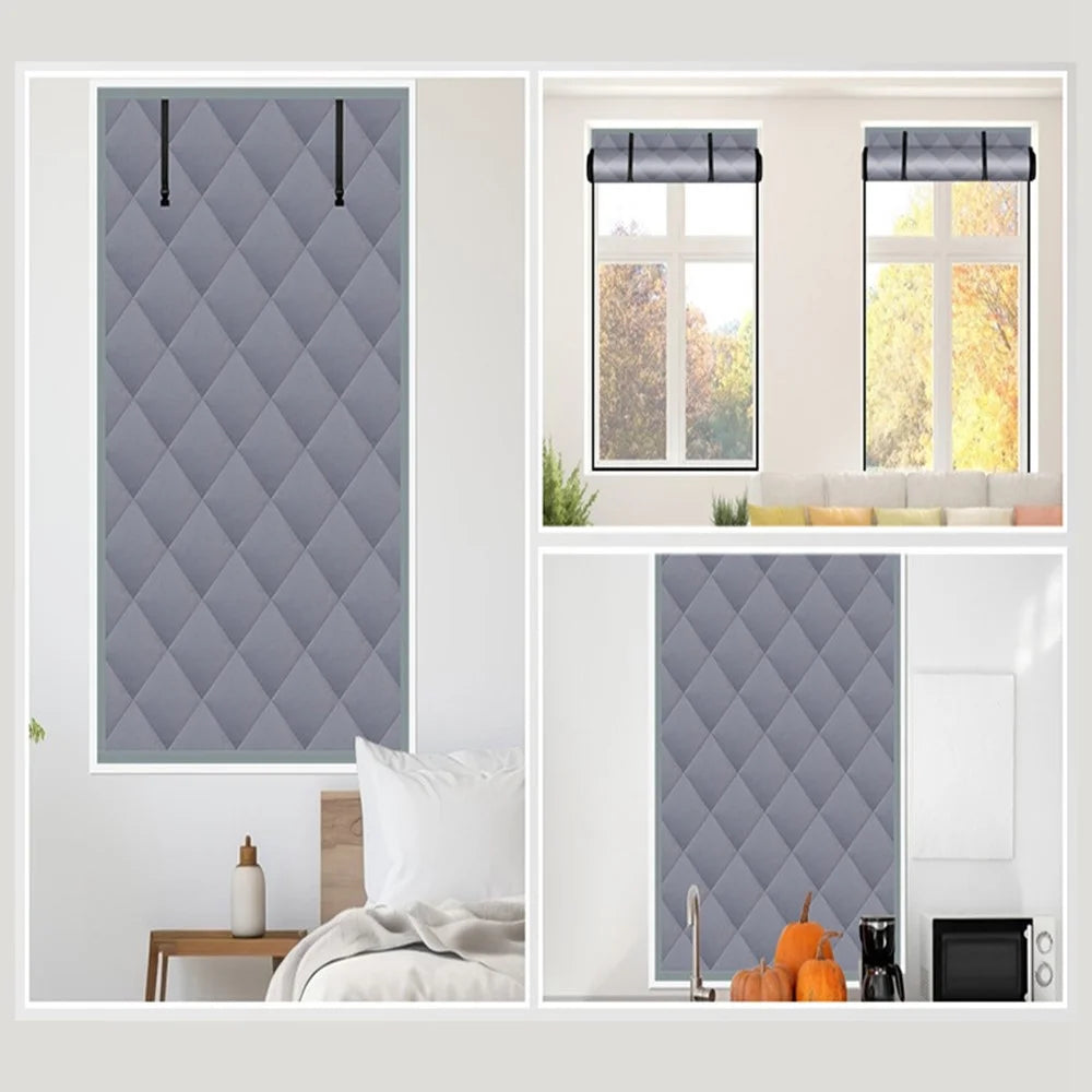 30×56 inch 3 Layer Winter Insulated Window Cover Oxford Cloth Frostproof Window Blanket with Magic Tape Cold-Proof Curtain Set - 7