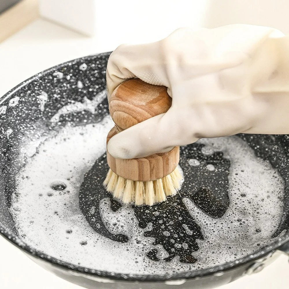 Solid Wood Dish Brush Sisal Coconut Fiber Kitchen Cleaning Brush Short Handle for Pot Pan Scrubbing -  Sisal Fiber - 2