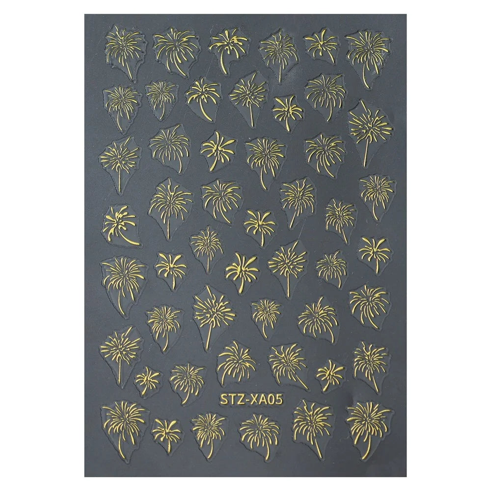 FULL BEAUTY Nail Art Stickers New Year Fireworks Pattern PVC Adhesive Manicure Decals - STZ-XA05 Gold - 2