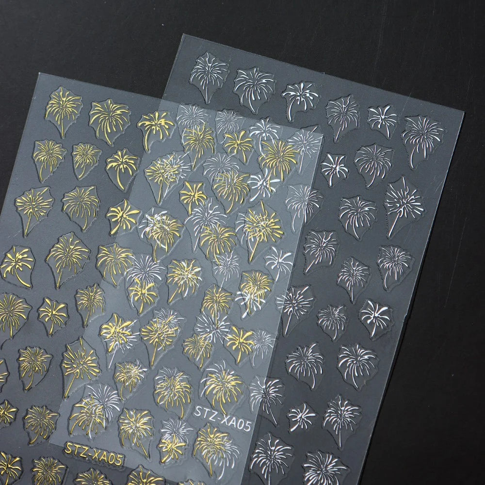 FULL BEAUTY Nail Art Stickers New Year Fireworks Pattern PVC Adhesive Manicure Decals - STZ-XA05 Gold - 5