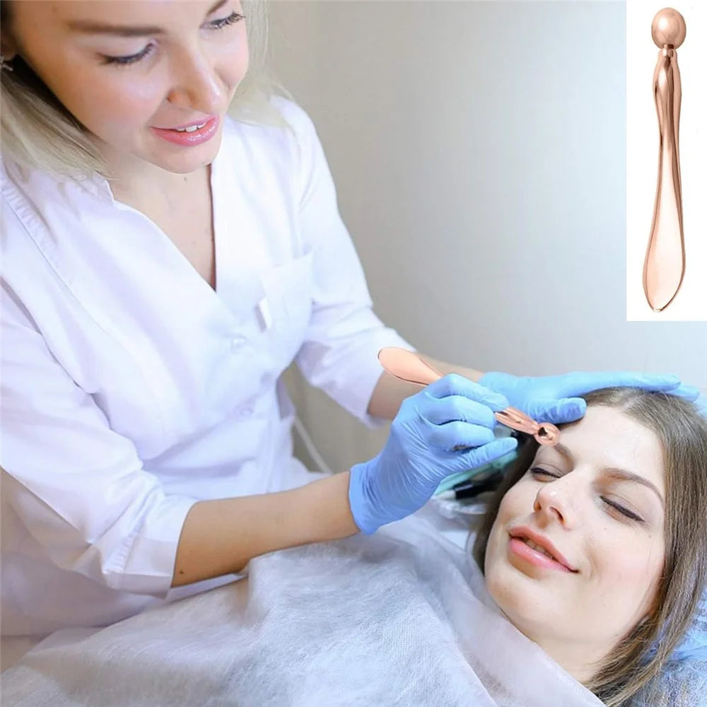 100 x 14mm Facial Massage Roller Metal Eye Cream Applicator Beauty Tool Skincare Wand with Cream Scoop - Rose Gold - 2