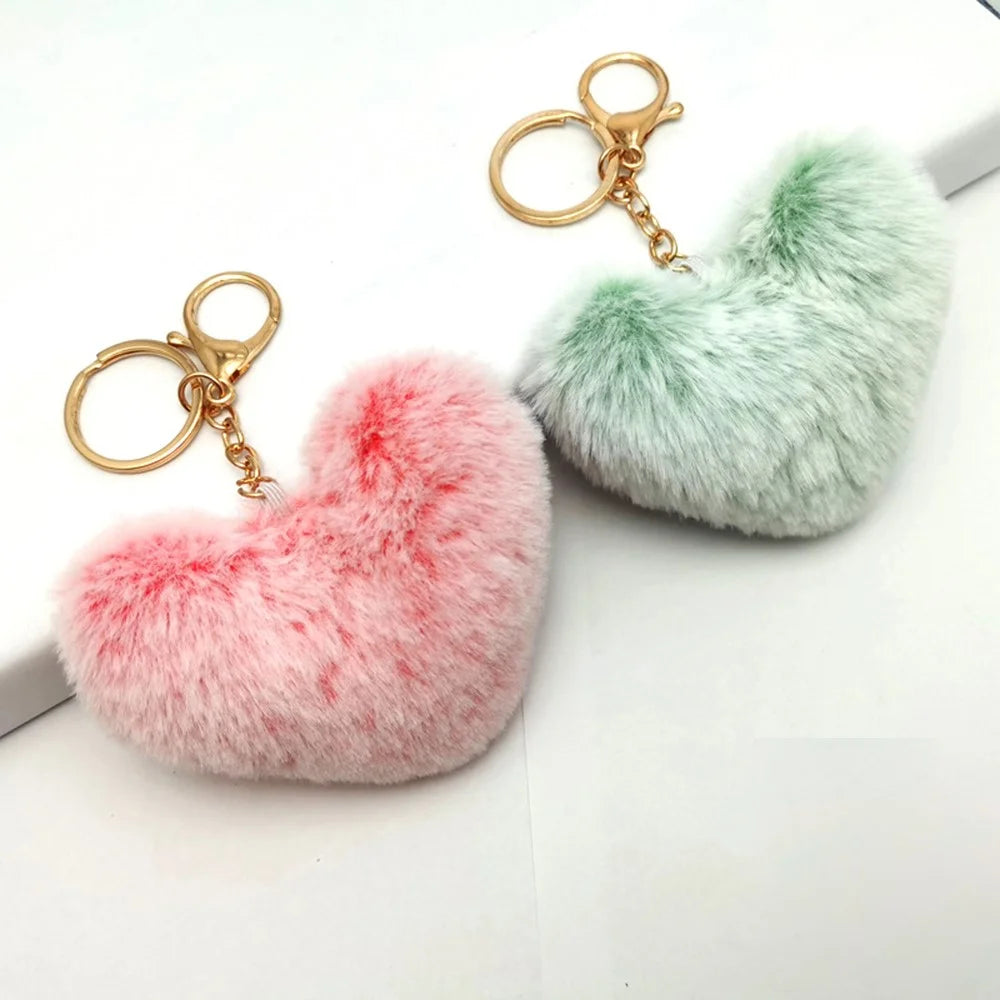 Plush Heart Shaped Hanging Ornament Keychain Car Rearview Mirror Decoration Handbag Charm - White - 3
