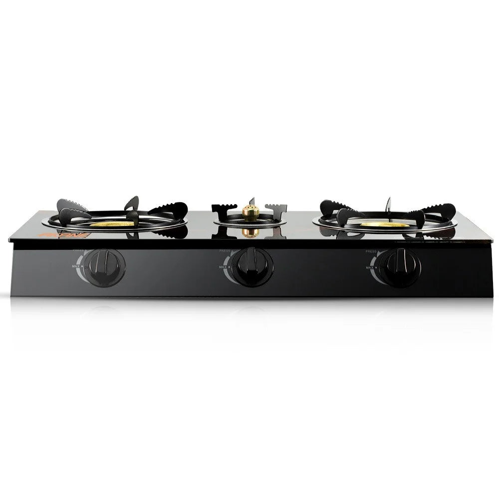 AKANE A.8052 Tempered Glass Desktop Gas Stove 3 Burners Kitchen Cooktop with Independent Adjustment Knobs - 4