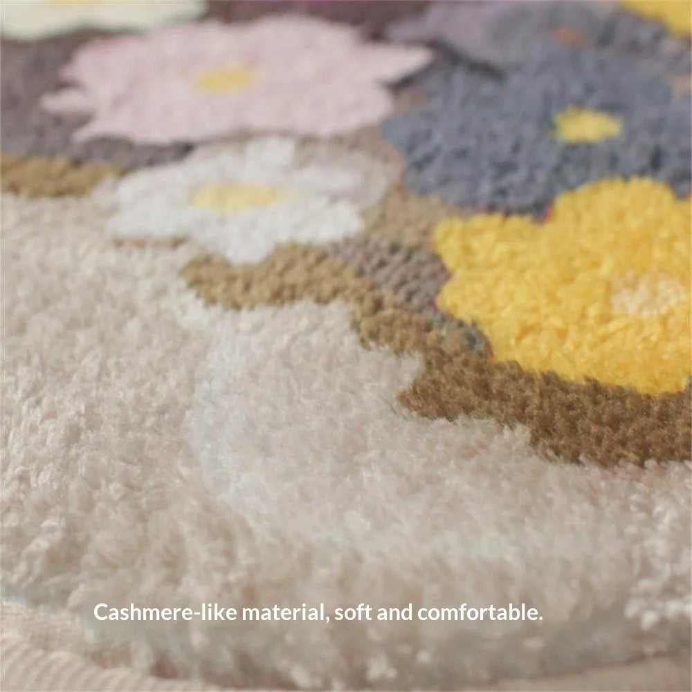 70 x 40cm Floral Pattern Faux Cashmere Rug Soft Absorbent Non Slip Bedroom Living Room Entrance Mat - Cloud Garden - 2