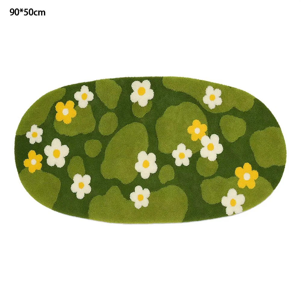 90 x 50cm Floral Pattern Faux Cashmere Rug Soft Absorbent Non Slip Bedroom Living Room Entrance Mat - Water Lilies - 1