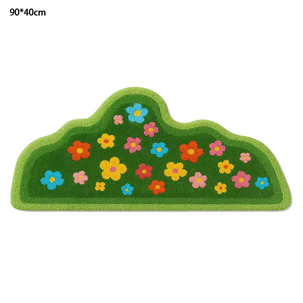 90 x 40cm Irregular Cloud Shape Rug Faux Cashmere Soft Absorbent Non Slip Floor Mat - Mountain Flowers - 1