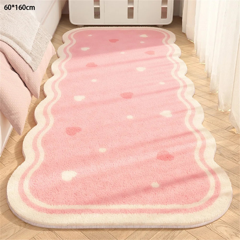 60 x 160cm Faux Cashmere Bedside Rug Soft Plush Floor Mat Bedroom Decor Anti Slip Washable - Pink  /  Hearts - 1
