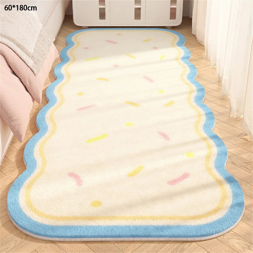 60 x 180cm Faux Cashmere Bedside Rug Soft Plush Floor Mat Bedroom Decor Anti Slip Washable - Sea Salt  /  Striped - 1