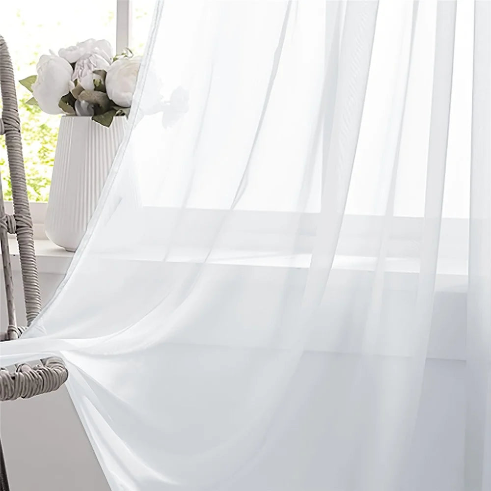 2Pcs 100 x 200cm Semi Sheer Curtain Eyelet Top Solid Color Curtain for Living Room Balcony Window - White - 2