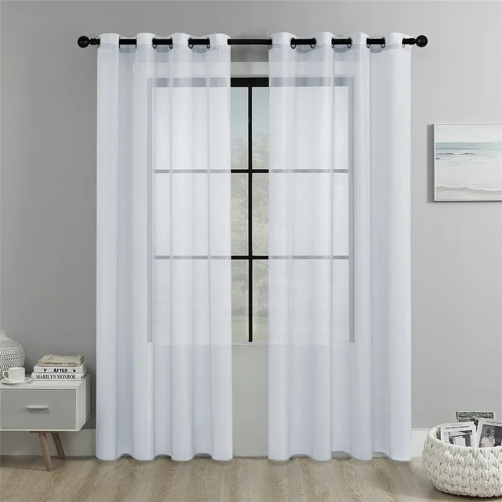2Pcs 134 x 240cm Semi Sheer Curtain Eyelet Top Solid Color Curtain for Living Room Balcony Window - White - 1