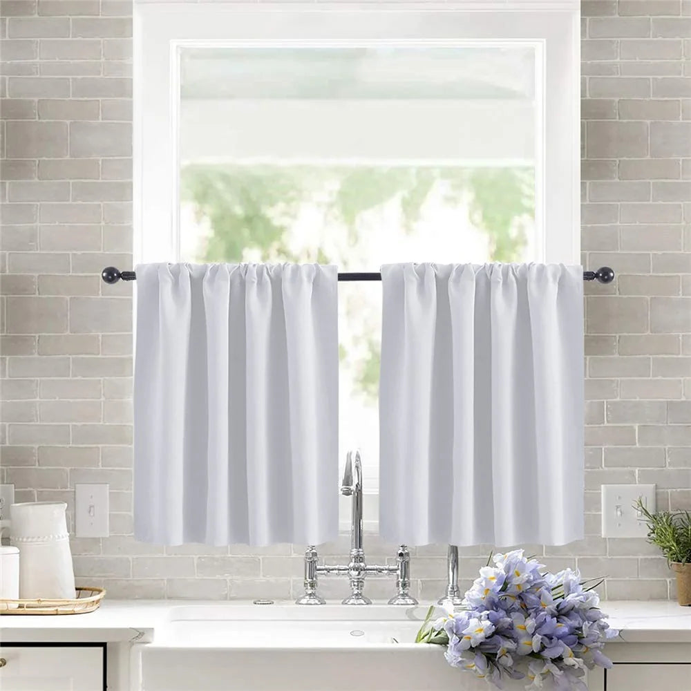 2Pcs 76 x 60cm Solid Color Short Curtain Blackout Small Cafe Curtain for Kitchen - White - 1
