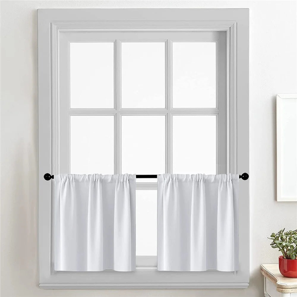 2Pcs 76 x 60cm Solid Color Short Curtain Blackout Small Cafe Curtain for Kitchen - White - 2