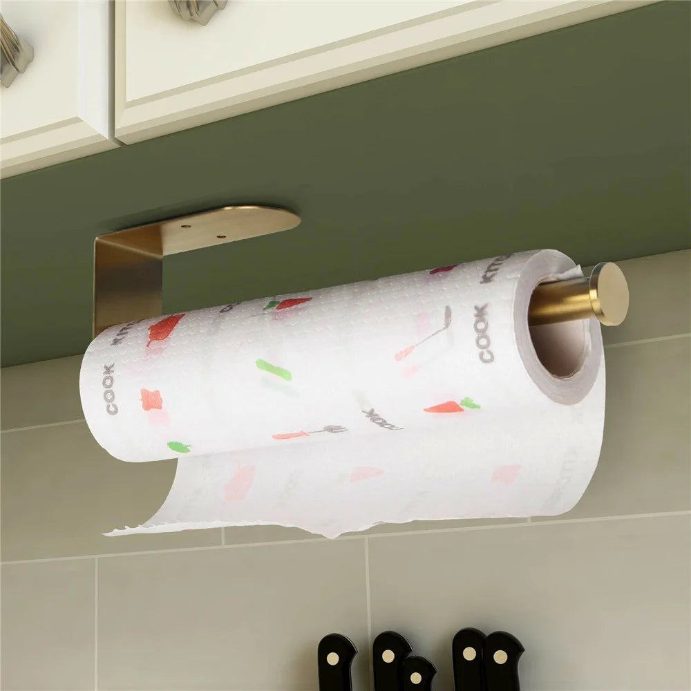 33.5cm Paper Towel Holder for Kitchen Bathroom No Drill Stainless Steel Toilet Roll Dispenser - Gold - 2