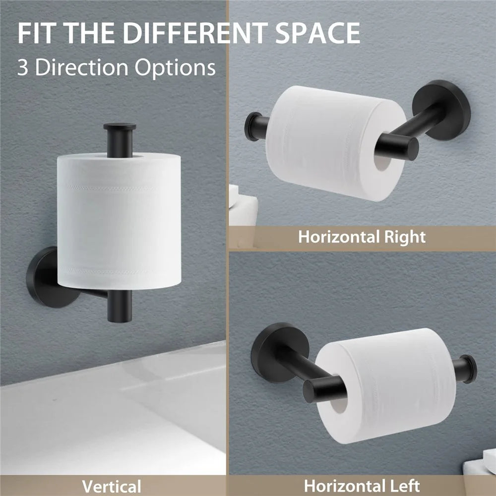 Wall Mounted Toilet Paper Holder for Bathroom Stainless Steel Rust Proof Space Saving Tissue Rack - Black - 4