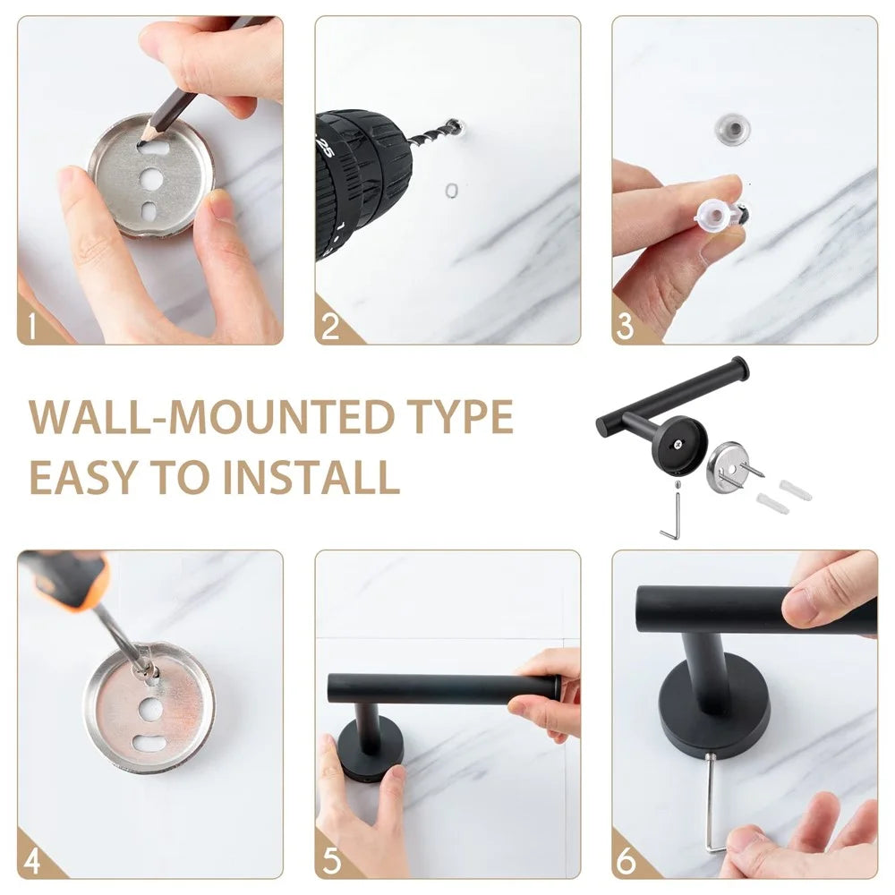 Wall Mounted Toilet Paper Holder for Bathroom Stainless Steel Rust Proof Space Saving Tissue Rack - Black - 5