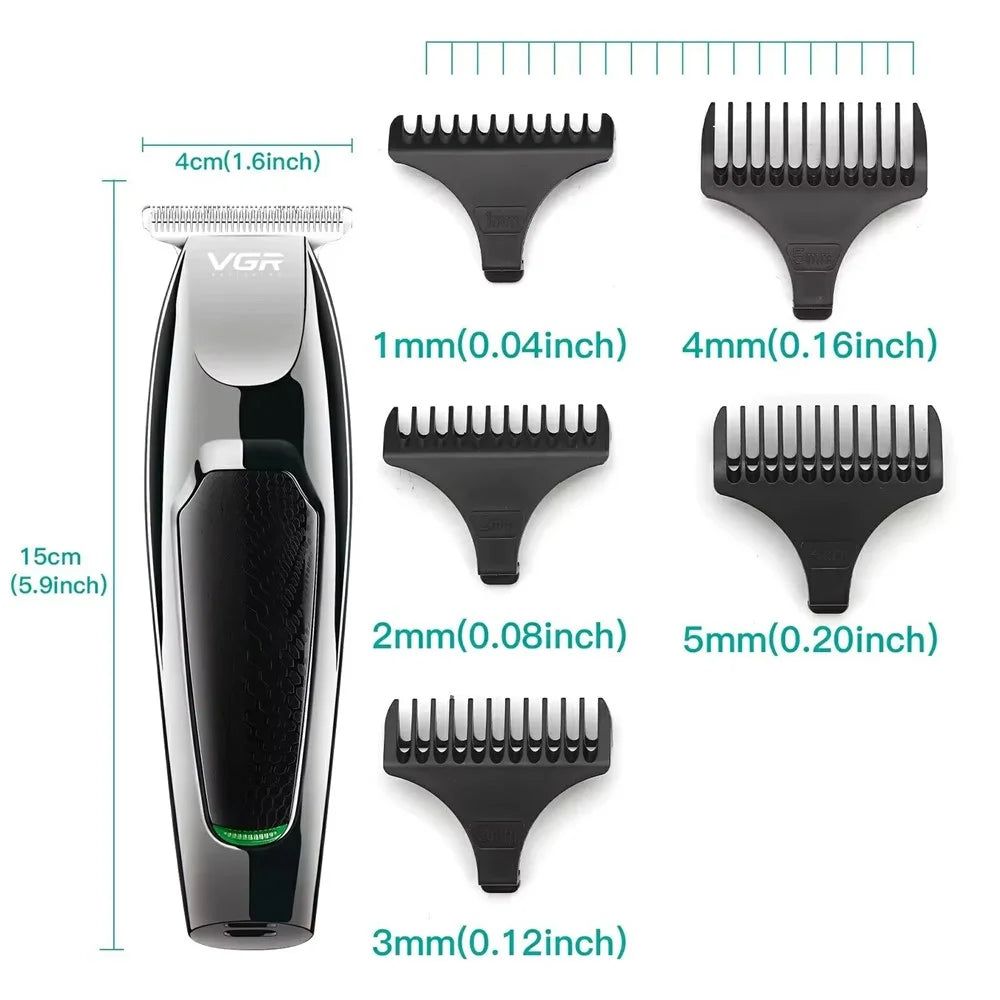 VGR V-030 Professional Hair Clipper USB Rechargeable Electric Hair Trimmer with 1  /  2  /  3  /  4  /  5mm Guide Combs - Black - 6