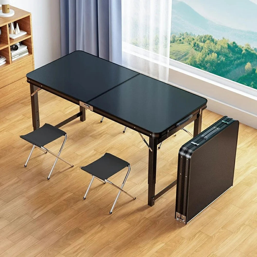 120 x 60cm Foldable Outdoor Table Height Adjustable Portable Rectangular Camping Picnic Table - Black - 5
