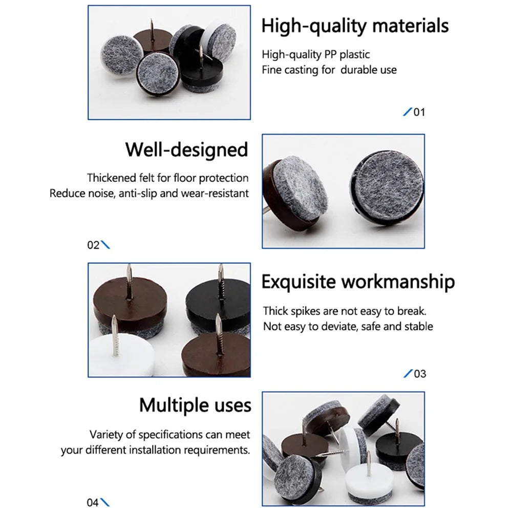 10Pcs / Set 20mm Round Anti-Slip Felt Nail Pad Slider Floor Protectors Furniture Felt Pads for Chairs Tables - Black - 6