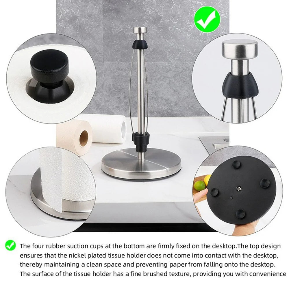 Kitchen Counter Paper Towel Holder Stainless Steel Paper Stand with Damping - Black - 2
