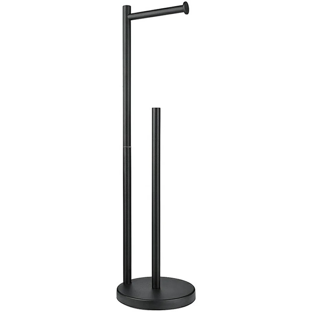 Stainless Steel Toilet Paper Holder Bathroom Floor Standing Suction Cup Toilet Stand - Black - 1