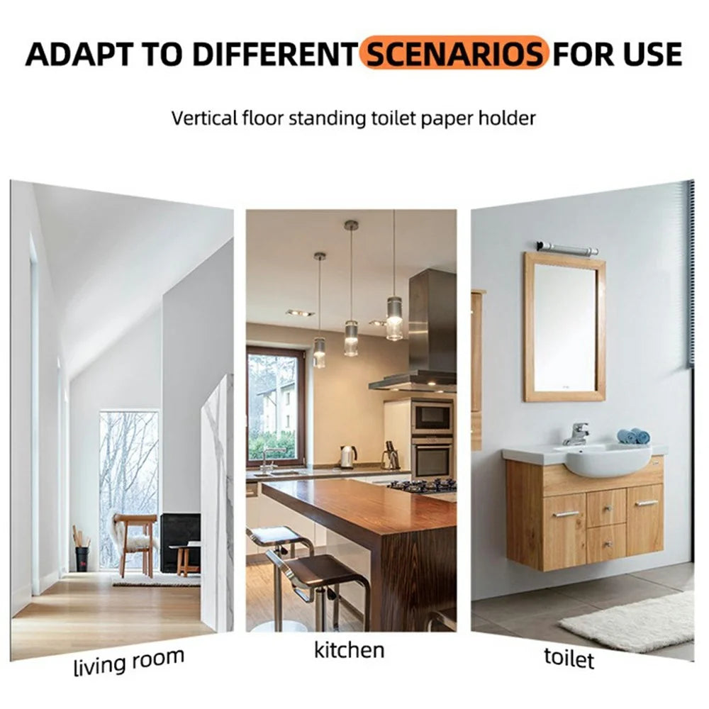 Stainless Steel Toilet Paper Holder Bathroom Floor Standing Suction Cup Toilet Stand - Black - 2