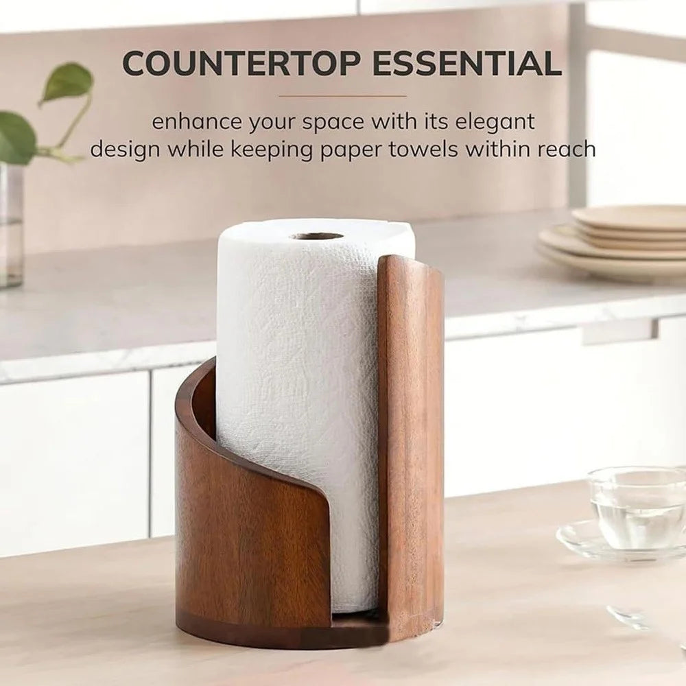 Desktop Wooden Paper Towel Holder Roll Paper Organizer Box  Home Office Decoration - Wood Color - 2