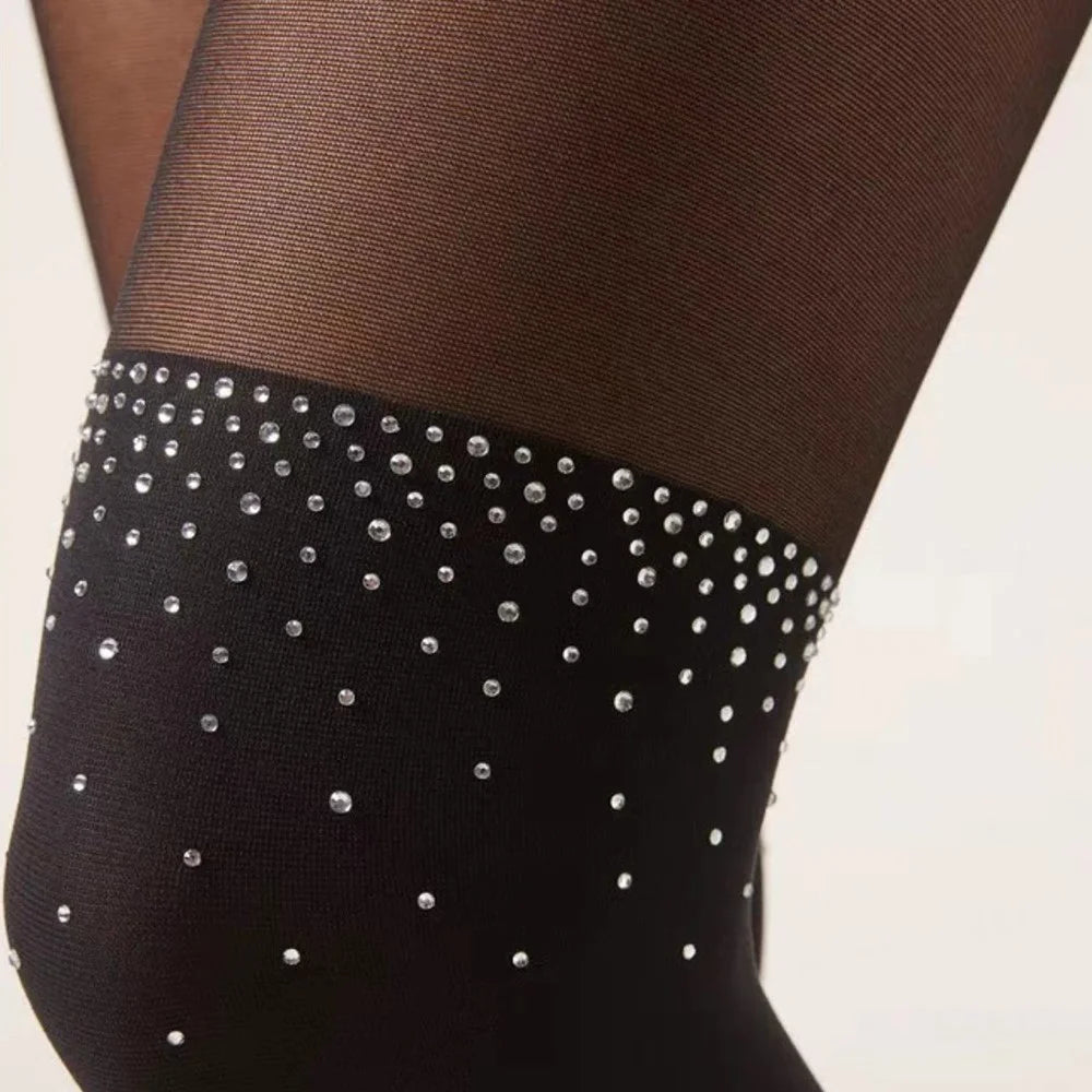 Sexy Patchwork Hot Fix Rhinestones Tights for Women High Elasticity Footed Pantyhose - 6