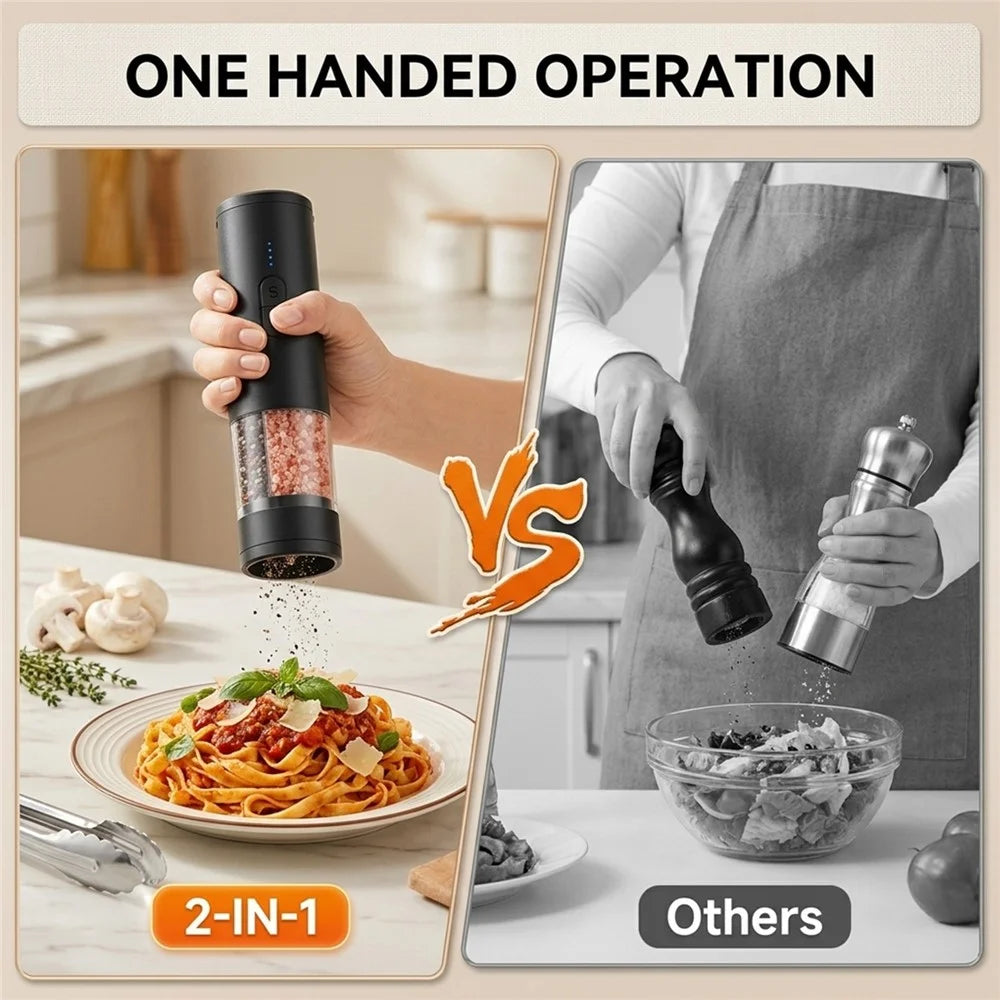 2 in 1 Electric Salt and Pepper Grinder USB Rechargeable Adjustable Coarseness Kitchen Spice Mill Shaker (BPA Free, No FDA) - Black - 5