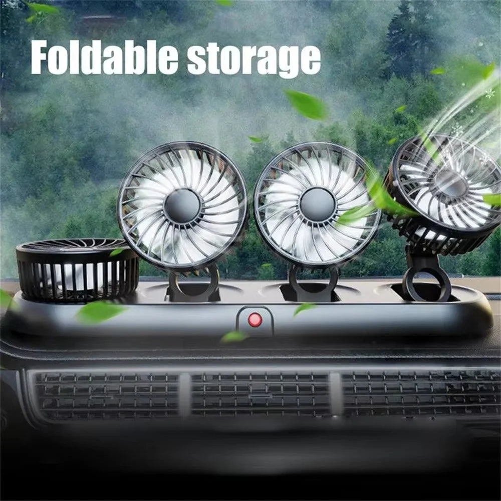Four Head Folding Car Fan 360 Degree Rotation Auto Dashboard Cooling Fan for Vehicle Use - White  /  5V USB Port - 3