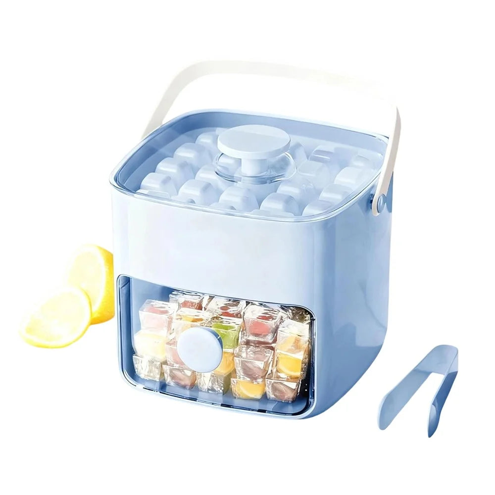 48 Grids Double Layer Press Release Ice Mold with Storage Drawer Portable Ice Cube Tray (BPA Free, No FDA) - Blue - 1