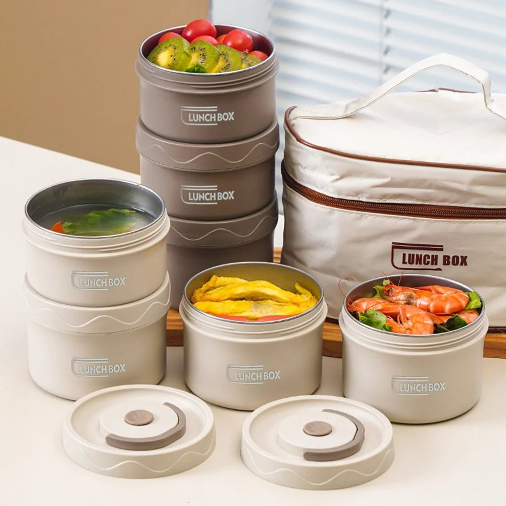 304 Stainless Steel Lunch Box Set with Insulated Bag Microwave Safe Bento Box, 1 Large + 1 Small (BPA Free, No FDA) - Beige - 7
