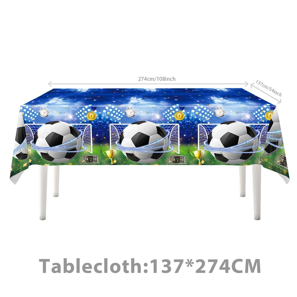 86Pcs Soccer Football Party Supplies Decorations Set Plates Cups Napkins Banner Tablecloth for Birthday - 2