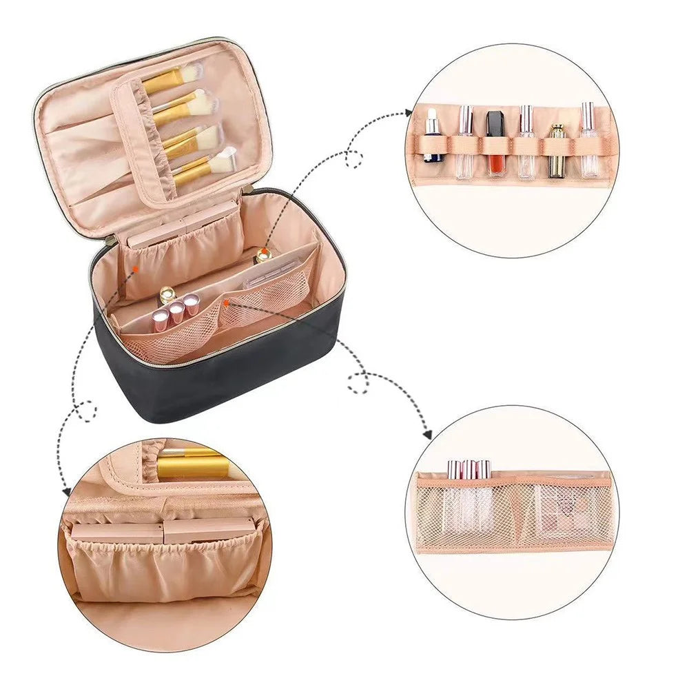 Large Capacity Makeup Bag Portable Travel Cosmetic Organizer Toiletry Bag for Women - Black - 6